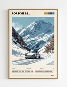 Vintage Porsche 911 Poster - Classic Sports Car Wall Art Print Decor - Picture 1 of 5