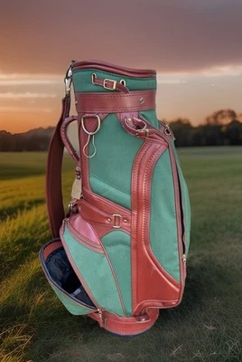 Bolsa de golf vintage rara Ben Hogan de lona verde y cuero de 6 vías con cubierta de lluvia Foto 1 de 4