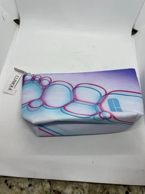 Bolsa de Maquillaje Clinique Nueva Sin Usar Vacía Púrpura Rosa Azul Burbujas Remolinos con Etiquetas Foto 1 de 4