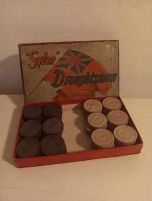 ANTIQUE Wooden Draughtsmen Sylon Vintage Game Collectible - Image 1 of 4