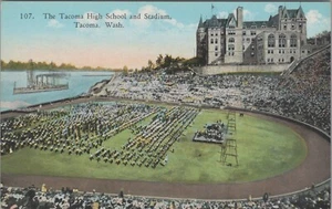 Tacoma High School Stadion Zeremonie auf Feld Massenstände WA ca. 1910 Postkarte AQ6 - Bild 1 von 2