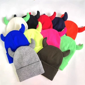Gorro tejido Kawaii Devil Horn para mujeres hombres niñas divertido ganchillo gorra cubo - Imagen 1 de 32
