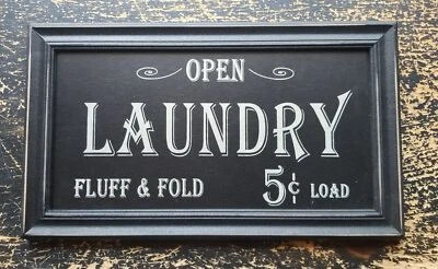 Laundry Sign Primitive Vintage Style Black Distressed Frame Farmhouse Antique - Image 1 of 3