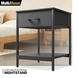 Mesita de noche negra de 2 niveles mesita de noche tocador de tela mesa auxiliar muebles de dormitorio - Imagen 1 de 10