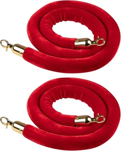 Juvale Set of 2 Red Velvet Stanchion Rope, 5-Foot Crowd Control Barriers with Po - Picture 1 of 12