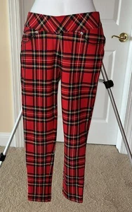 Pantalones ajustados Nygard Luxe rojos negros a cuadros ajustados pequeños medianos 25 entrepiernas - Imagen 1 de 5