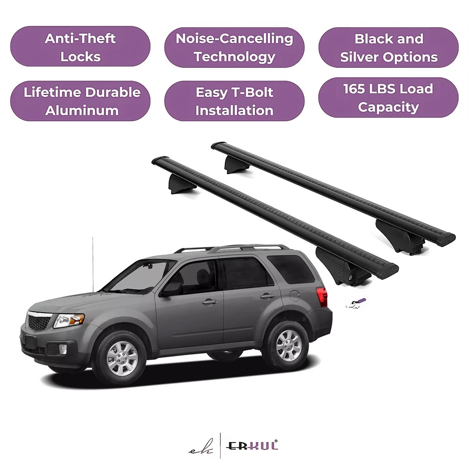 ERKUL Roof Rack Cross Bars for Mazda Tribute 2001-2011 for Raised Rails - Black - Image 1 of 4
