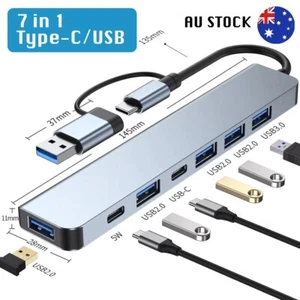 7 in 1 USB Type-C Hub To USB3.0 Adapter Cable For All Laptops Tablets MacBook - Picture 1 of 7