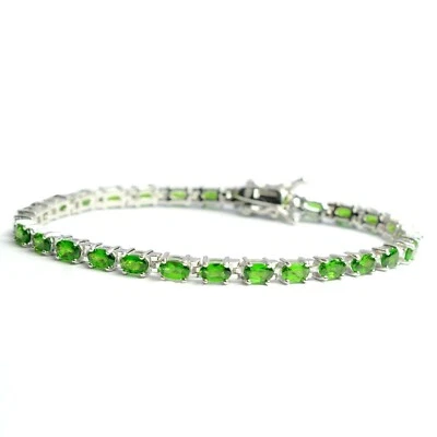 Natural Chrome Diopside Bracelet 5X3 MM 925 Sterling Silver Tennis Prong Jewelry - Imagem 1 de 4