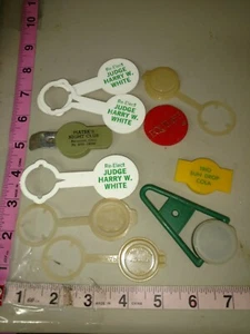 Vintage glass soda bottle cap lids, advertisement, political - Picture 1 of 5