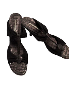 Donald J Pliner W-9 Sandalen schwarz Stoff Kroko Print Leder Heels Spanien - Bild 1 von 12