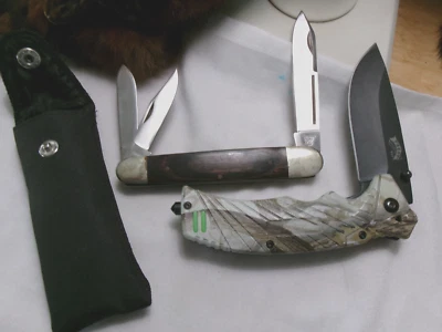 Vtg & Modern Folding 2 KNIVES FROST CUTLERY LG Whittler in Case Drop Point Blk - Imagem 1 de 4