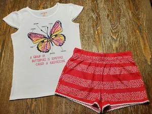 Cat & Jack Girls Butterfly Pajama Set Size M 7/8 T Shirt Shorts 2 Pc PJs Glitter - Picture 1 of 18