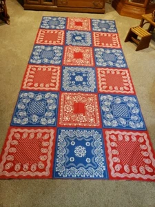 Vtg~Leacock Tablecloth~Bandana Print~Rectangle 102"x50" Red White Blue(B13) - Picture 1 of 6