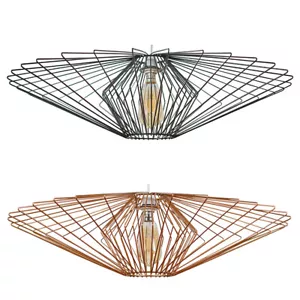 Large Black Ceiling Light Shade Easy Fit Lampshade Geometric Wire Cage Pendant - Picture 1 of 19