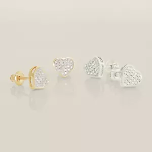Pendiente de tachuelas de corazón de diamante 14K .12ctw, oro sólido real micropavé natural genuino - Imagen 1 de 10