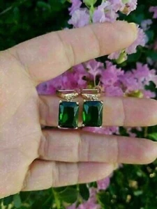 3Ct Lab Created Green Emerald Women's Drop Dangle Earrings 14k Yellow Gold Over - Picture 1 of 4