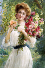 Girl holding flowers Oil Painting Giclee Art Printed on canvas L1766