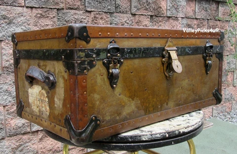 Industrial Military Steamer Trunk Chest w Tray Storage Repurpose Coffee Table Cover