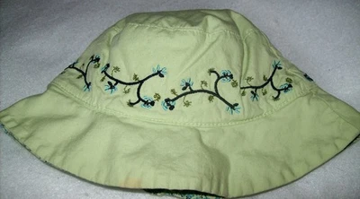 Vintage 1999 GYMBOREE Rainbow Tag Mint Green w/Flowers BUCKET HAT Girl 0-6 M - Image 1 of 2