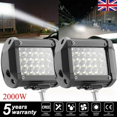 Pair 2000W LED Work Light Bar Flood Spot Lights Driving Offroad Truck SUV 12/24V - Image 1 of 4