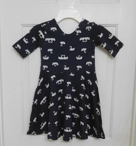 NEW Hanna Andersson Dark Gray White Swan Print Twirl Dress sz 5 - Picture 1 of 1