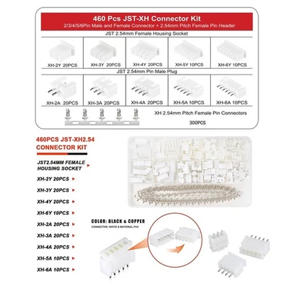 460X JST PH2.0mm/XH2.54mm Connector kit 2/3/4/5/6Pin With Terminal Wires Cables - Image 1 of 4
