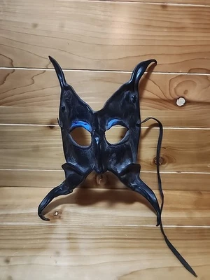 Vintage Mardi Gras Masquerade Leather Mask New Orleans Black   1cnt17 JJ - Image 1 of 4