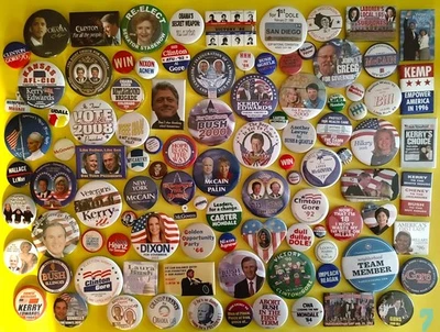 100 Diff. Lote de botones pinbacks POLÍTICOS/PRESIDENCIALES/CAUSA años 40 Foto 1 de 4