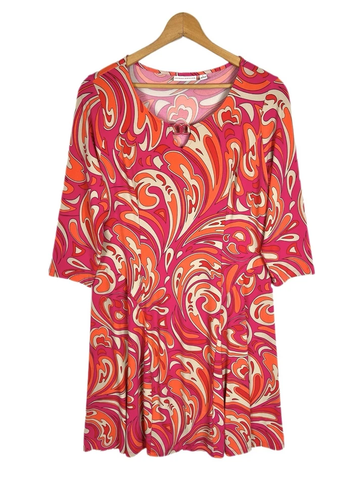 Susan Graver Women’s Size L Liquid Knit Retro Boho Groovy Midi Dress 3/4 Sleeve - Image 1 of 4