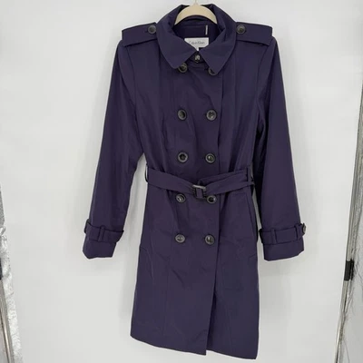 Calvin Klein Sz XL Purple Belted Wool Blend Lined Trench Coat Classic Chic - Image 1 of 4