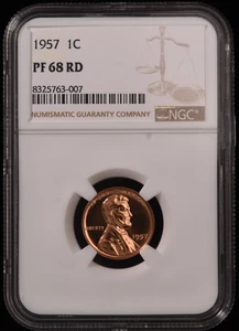 1957 Lincoln Wheat Cent 1c NGC PF68 RD - Picture 1 of 2