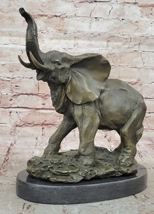 Bronze Metal Elephant w/ Raised Trunk Statue Sculpture Figure Figurine 12" x 14" - Picture 1 of 10