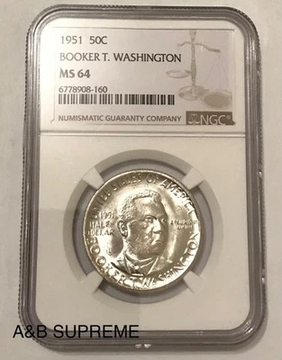1951 Booker T Washington Half Dollar NGC MS 64 STUNNING Choice Gem Bu Unc 90% Si - Image 1 of 4