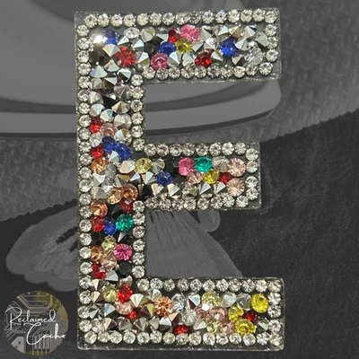 Letter E Multicolor Rhinestone Iron On Patch Applique Embellishment - Image 1 of 2