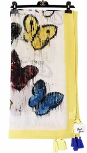 Hunt Slonem NWT 100% Cotton BEACH BUTTERFLIES Scarf Wrap ART TO WEAR 58X58 O/S - Picture 1 of 5