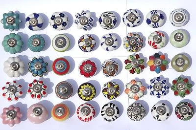 Ceramic Knob Handle Pull door drawer cupboard cabinet wardrobe porcelain chrome  - Image 1 of 4