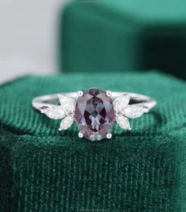 Alexandrite Moissanite Bridal Band Anniversary Ring For Girls 14k Gold - Picture 1 of 6