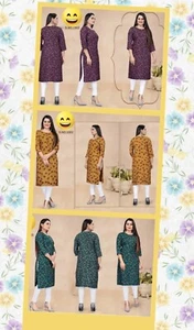 INDIAN ATTRACTIVE AMERICAN CREPE PRINTED NAYRA CUT KURTI - Picture 1 of 7
