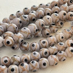 Lotto 100 pz perline vetro tondo bianco avventurina occhio stile veneziano vintage 10mm - Foto 1 di 4
