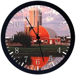 American Farm Red Barn Black Frame Wall Clock Nice For Decor or Gifts E354 - Picture 1 of 1