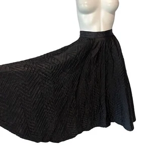 Vtg 60s Womens Black Quilted Satin Full Circle Skirt Rockabilly Size XS Pockets - Picture 1 of 7
