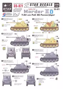 Calcomanías Star 1/35 Sd.Kfz. alemanas 132 MARDER II 7,62cm PaK 36 PANZERJAGER - Imagen 1 de 3