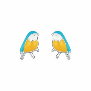 Adorable New Petite Silver Plated Fashion Jewelry Enamel Bird Stud Earrings  - Picture 1 of 2