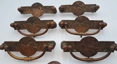 Antique Crane By Lake Backplates Drawer Pulls Cabinet Cupboard Handles Hardware  - Image 1 of 4