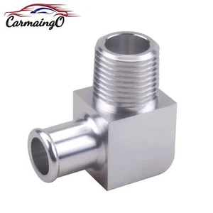 Aluminum Heater Hose Fitting Adapter 90 Degree 1/2" NPT to 5/8" Barb for SBC BBC - Picture 1 of 5