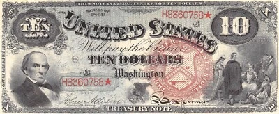 USA  $10  Act. of  3.3.1863  Series  H-*  Facsimile  Uncirculated Banknote ZD 3 - Image 1 of 3