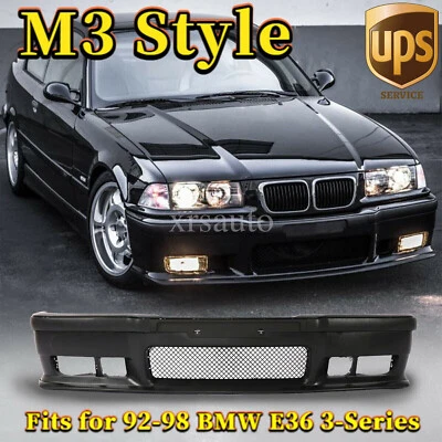 Fit 92-98 BMW E36 3Series M3 Style Replacement Front Bumper Body Kit+Grille Foto 1 de 4