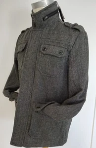 Men's Grey Wool Herringbone Pattern Winter Jacket Size SMALL - Picture 1 of 8