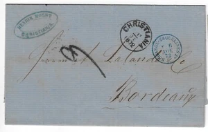 Norway, 1872 Oslo – Bordeaux folded entire. Christiana 1/11/1872 CDS; 6/N (a3293 - Picture 1 of 3
